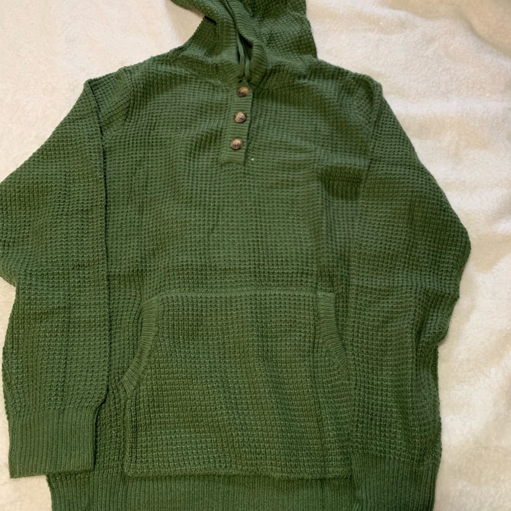 Green Waffle Knit Hoodie